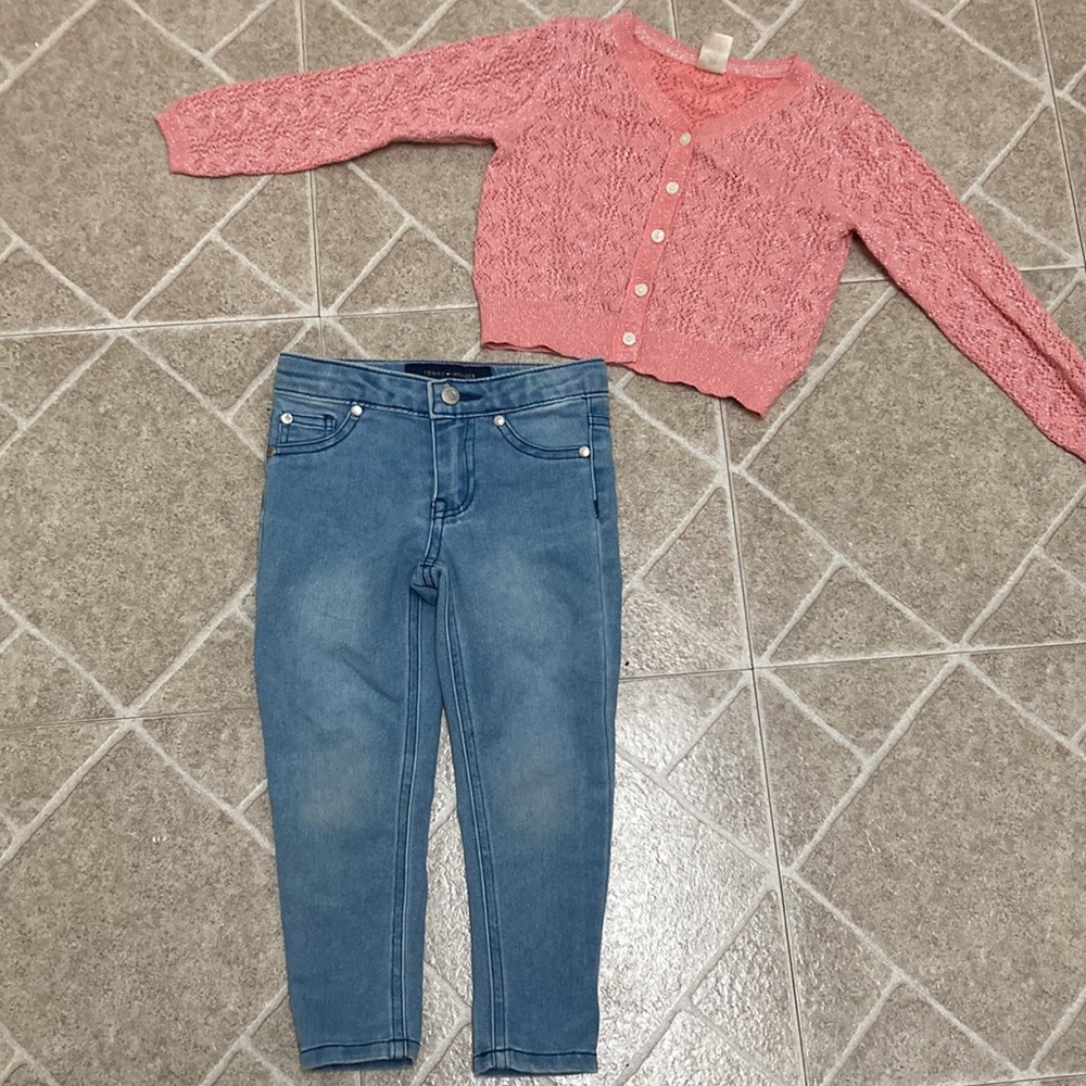 Toddler Girl Shimmer Cardigan and Jeans